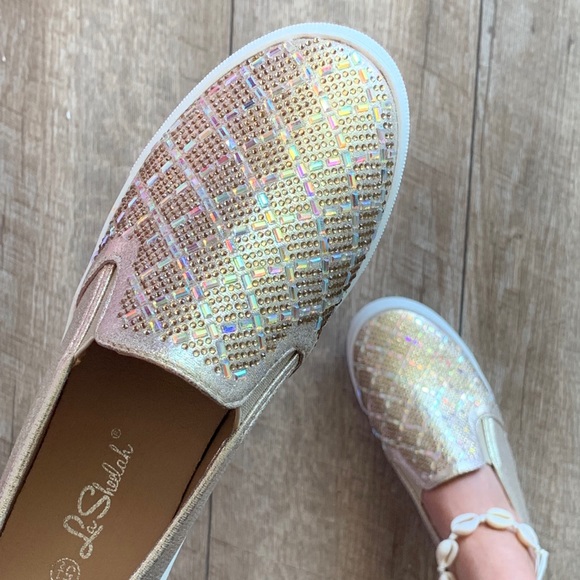 La Sheelah Shoes - 1 left Rhinestone White Platform Slip-On Sneaker 6